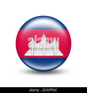 Bandiera della Cambogia in sfera con ombra bianca Foto Stock