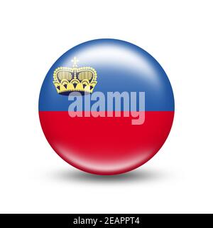 Bandiera del Liechtenstein in sfera con ombra bianca Foto Stock