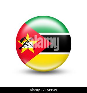Bandiera del Mozambico in sfera con ombra bianca Foto Stock