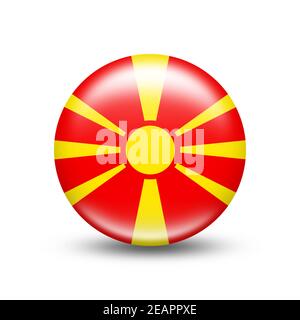 Bandiera della Macedonia in sfera con ombra bianca Foto Stock