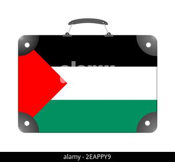 Bandiera palestinese sotto forma di valigia di viaggio su sfondo bianco Foto Stock