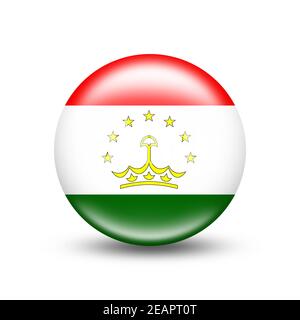 Bandiera del paese del Tagikistan in una sfera con ombra bianca Foto Stock