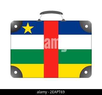 Bandiera del paese della Repubblica Centrafricana nel forma di valigia per viaggi su sfondo bianco Foto Stock