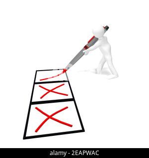 L'uomo piccolo fa note su un grande pezzo di carta Foto Stock