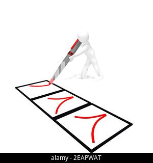 L'uomo piccolo fa note su un grande pezzo di carta Foto Stock