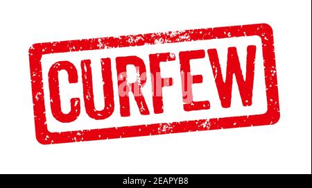 Timbro rosso su sfondo bianco - Curfew Foto Stock
