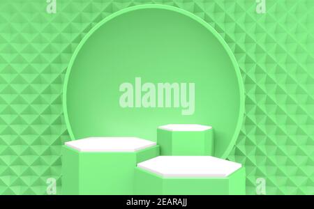 La scena di prodotti dal design minimal del podio Green. rendering 3d Foto Stock