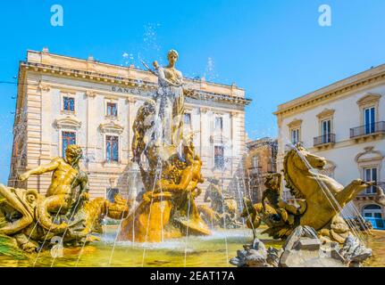 Fontana di Diana in Siracusa, Sicilia, Italia Foto Stock