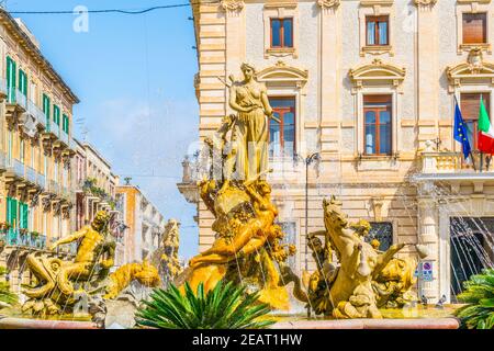 Fontana di Diana in Siracusa, Sicilia, Italia Foto Stock