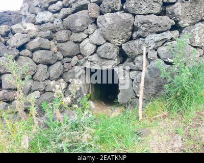 Orongo, la rilevanza dell'Isola di Pasqua. Foto Stock