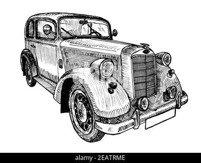 Grafica di schizzo doodle di illustrazione di automobile retrò Foto Stock