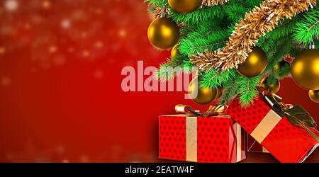 Closeup vista fotografia di bello Natale holdiay arredamento in casa. Illustrazione del rendering 3D. Foto Stock