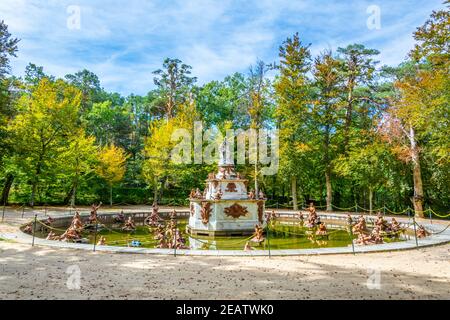 Fuente de las ranas fontana nel giardino della Granja De San Ildefonso in Spagna Foto Stock