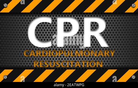 CPR - concetto di rianimazione cardiopolmonare su sfondo esagonale a rete Foto Stock