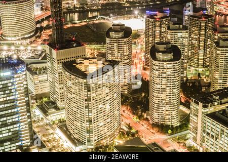 Vista notturna vista dalla Yokohama Landmark Tower Foto Stock