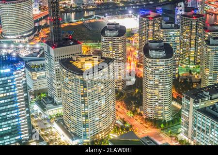 Vista notturna vista dalla Yokohama Landmark Tower Foto Stock