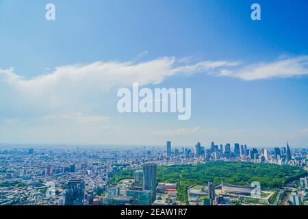 Skyline di Tokyo visto dal cielo di Shibuya Foto Stock