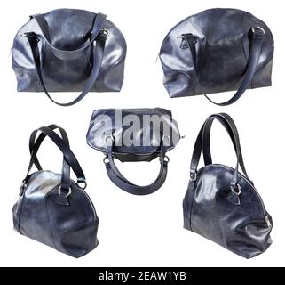 set di borse in pelle blu scuro isolate Foto Stock