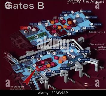 Mappa Gates B dell'aeroporto internazionale di duesseldorf in Germania Foto Stock