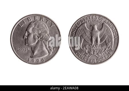 Moneta di nickel da un quarto di dollaro USA (25 centesimi) Con un'immagine ritratto di George Washington Obverse e Bald Eagle inverso Foto Stock
