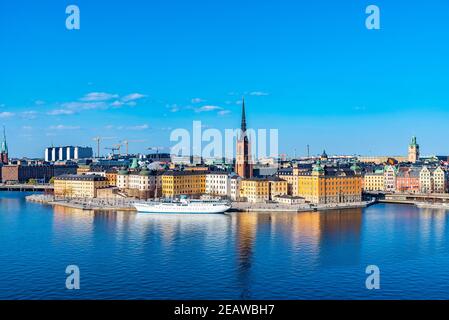 Gamla stan a Stoccolma visto dall'isola di Sodermalm, Svezia Foto Stock