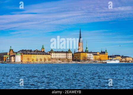 Gamla Stan a Stoccolma visto dal lago Malaren, Svezia Foto Stock