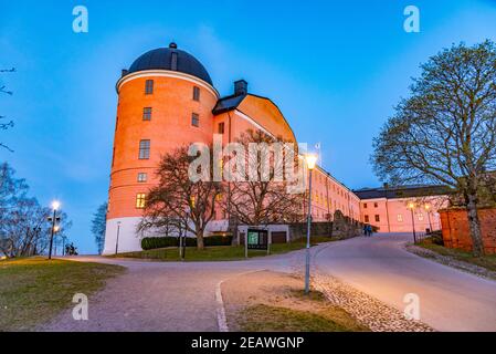 Vista al tramonto sul castello di Uppsala in Svezia Foto Stock