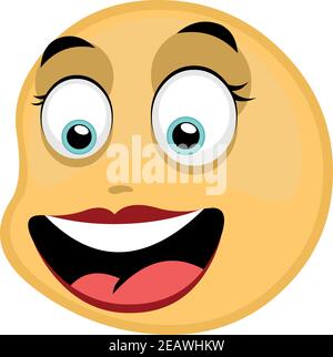 Illustrazione vettoriale di un'emoticon femminile, con un'espressione felice Illustrazione Vettoriale