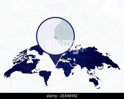 Gambia Mappa dettagliata evidenziata su mappa mondiale arrotondata blu. Mappa della Gambia in cerchio. Illustrazione Vettoriale