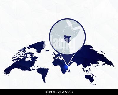 Kenya Mappa dettagliata evidenziata sulla mappa mondiale arrotondata blu. Mappa del Kenya in cerchio. Illustrazione Vettoriale