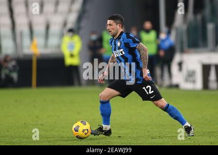 Torino, Italia. 9 Feb 2021. Torino, Italia, Stadio Allianz, 09 febbraio 2021, Stefano sensi (FC Internazionale) durante la Juventus FC vs FC Internazionale - Calcio Italiano Coppa Italia Match Credit: Claudio Benedetto/LPS/ZUMA Wire/Alamy Live News Foto Stock