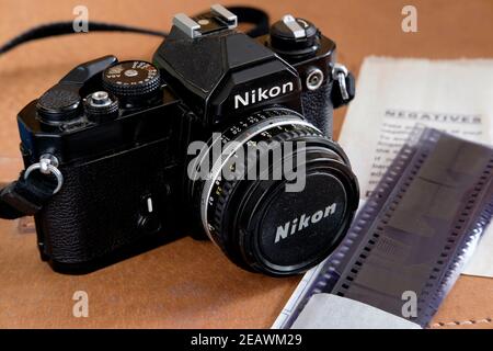 Nikon FM, fotocamera reflex classica da 35 mm. Foto Stock