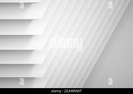 Pattern astratto, installazione geometrica bianca con ombre morbide su sfondo grigio. illustrazione del rendering 3d Foto Stock
