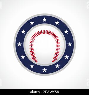 Logo vettore di baseball. Palla, segno coppa sportivo. Simbolo del marchio delle competizioni nazionali, icona dell'app mobile, negozio di attrezzature sportive. Medaglia Creative Red Award Illustrazione Vettoriale