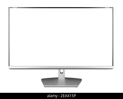 Moderno monitor a schermo piatto per computer LED nero argento isolato su sfondo bianco. Concetto di tecnologia elettronica per pc Foto Stock