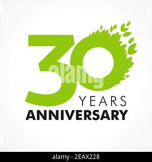 numeri del 30° anniversario. logotipo di 30 anni. Età congrati, concetto di congratulazioni con le foglie. Modello grafico astratto isolato. Erbe Illustrazione Vettoriale