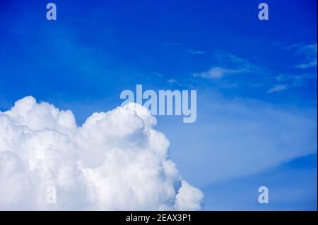La grande nuvola bianca del cumulo contro il cielo blu Foto Stock