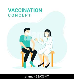 Concetto di vaccinazione per la salute immunitaria. Concetto di vaccinazione, medici vaccinare gli uomini in ospedale. Illustrazione Vettoriale