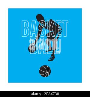 Emblema, etichetta, stampa, disegno t-shirt, illustrazione vettoriale. Basket dribbling, abilità rimbalzanti. Illustrazione Vettoriale