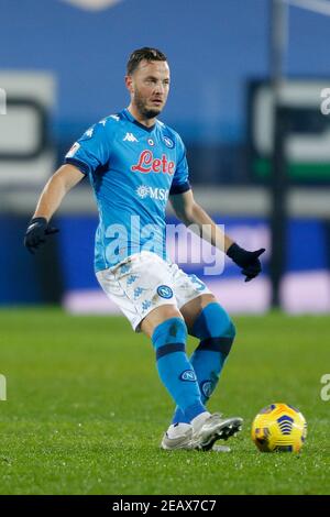 Amir Rrahmani (SSC Napoli) durante Atalanta BC vs SSC Napoli, partita di calcio italiana Coppa Italia a Bergamo. , . Febbraio 10 2021 (Foto di IPA/Sipa USA) Credit: Sipa USA/Alamy Live News Foto Stock