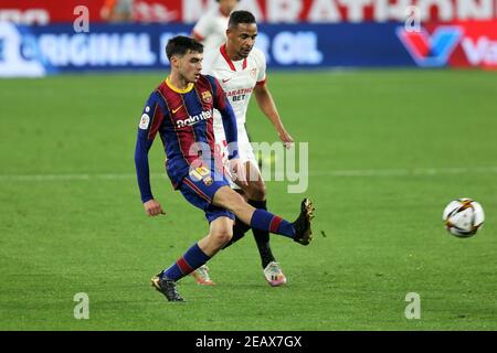 Pedri del FC Barcelone durante la Coppa di Spagna, Copa del Rey, semifinale, prima partita di calcio tra FC Sevilla e FC Barcelona il 10 febbraio 2021 allo stadio Sanchez Pizjuan di Siviglia, Spagna - Foto Laurent Lairys / DPPI Foto Stock