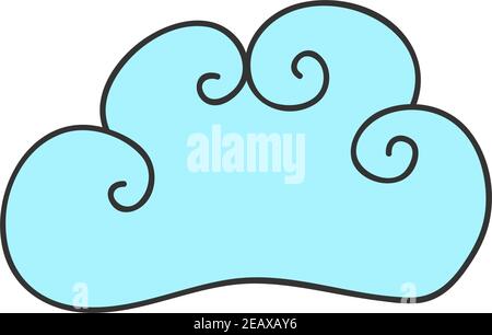 Illustrazione vettoriale cloud. Fiabesca fiaba blu nube meteo, nube sognante e magica. Imbutita a mano isolata, icona con contorno, adesivo. Illustrazione Vettoriale
