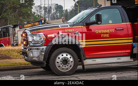 Gwinnett Fire Trucks a Lawrenceville, Georgia, vicino Atlanta. (STATI UNITI) Foto Stock