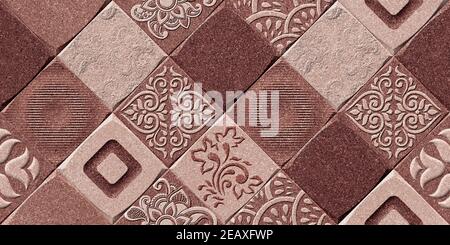 Decorazioni tradizionali digitali da parete per interni, design da parete per bagno, patchwork colorato senza giunture in stile turco Foto Stock