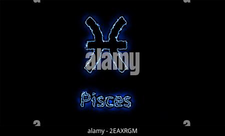 Il simbolo zodiaco dei Pesci, il simbolo dell'oroscopo che illumina il neon verde. Oroscopo, icone astrologiche con stile semplice Foto Stock