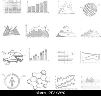 Diagrammi di schizzo grafici ed elementi infografici impostano illustrazioni vettoriali isolate Illustrazione Vettoriale