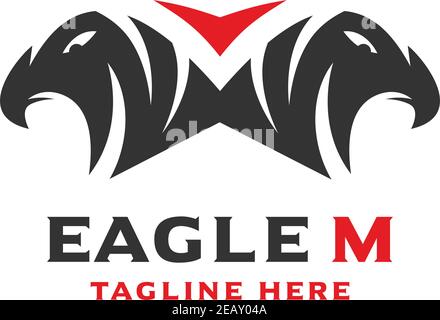 Logo 2 iniziali della testa dell'aquila M la tua azienda Illustrazione Vettoriale