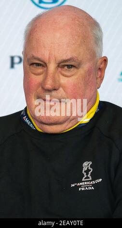 Auckland, Nuova Zelanda, 11 febbraio 2021 - il Direttore della Regata della Prada Cup Iain Murray partecipa alla conferenza stampa finale in vista delle finali della Prada Cup che iniziano sabato 13 febbraio 2021 sul porto di Waitemata ad Auckland. Credit: Rob Taggart/Alamy Live News Foto Stock