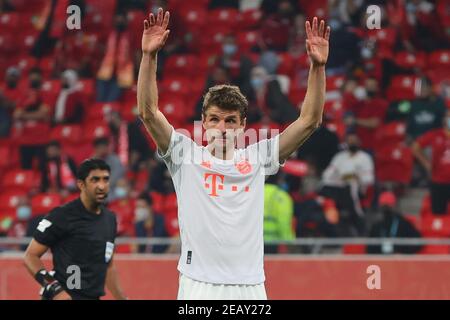 Qatar, Katar. Fido: 08.02.2021, football: Football, International, FIFA Club World Cup, Club World Cup 2021, in Qatar, al Ahly SC - FC Bayern Munich Thomas MULLER, Bavaria si applicano i nostri termini e condizioni, possono essere visti su www.firosportphoto.de, § SOLO PER L'USO IN GERMANIA !!!! 2021 Credit: MEXSPORT, copyright by firo sportphoto: Coesfelder Str. 207 D-48249 Dulmen www.firosportphoto.de mail@firosportphoto.de dati del conto: (V olksbank B ochum - W itten) IBAN: DE68430601290341117100 BIC: GENODEM1BOC Tel: 49-2594 -9916004 Fax: 49-2594-9916005 | Usage worldwide/dpa/Alamy Live News Foto Stock