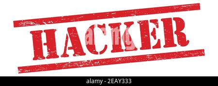 Testo HACKER sul francobollo rosso in gomma vintage. Foto Stock